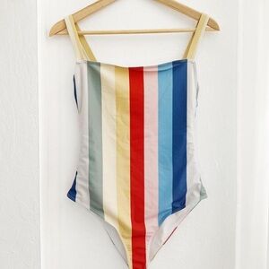 Reformation One Piece Colorful Striped Swimsuit